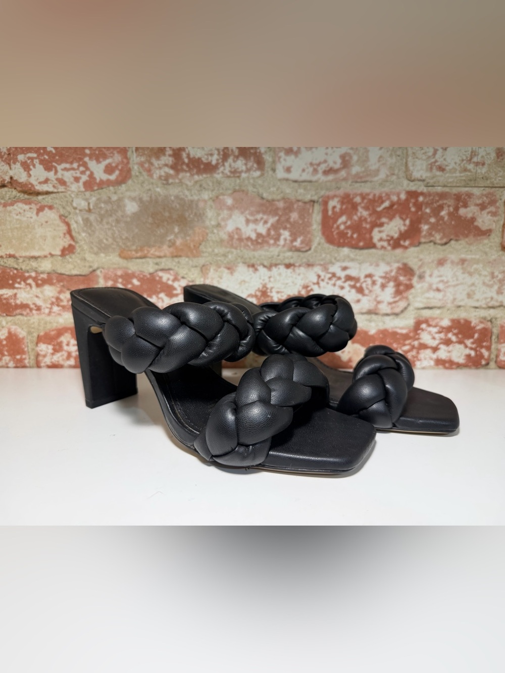 H&M Black Braided Double-Strap Block Heel Sandals